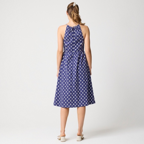 New JCREW Size 00 Strappy Poplin Halter Dress Riverbed Blue White $128 CK721 - Picture 4 of 5